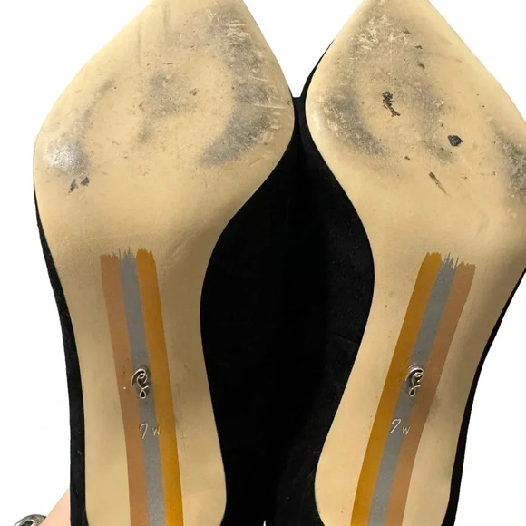 👠 Sam‎ Edelman Hazel Black Suede Pointed Toe Classic Pumps Size 7W 👠 - Picture 5 of 5